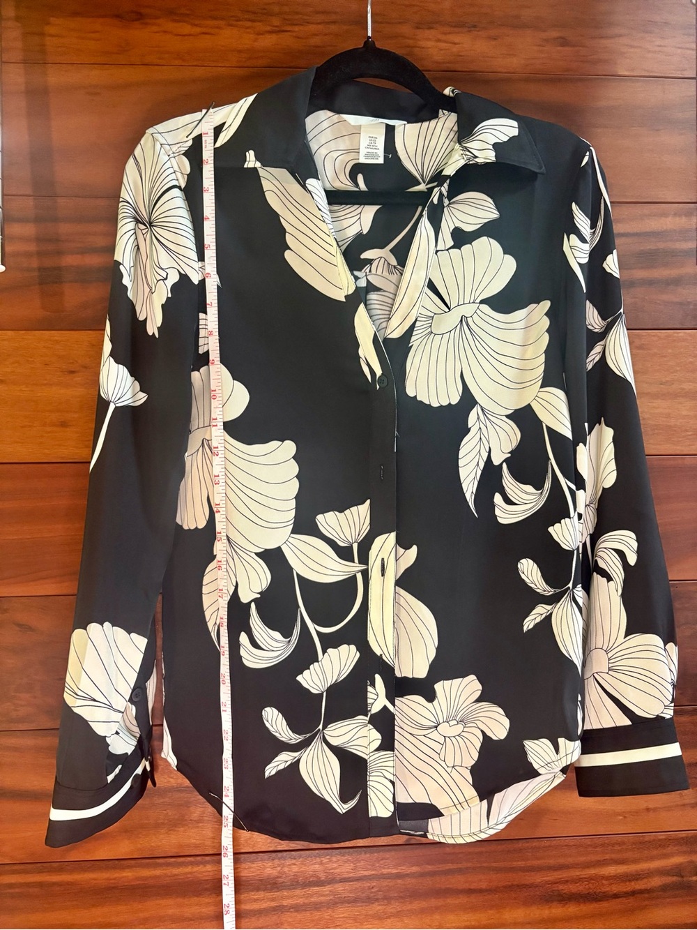 H&M Black Blouse with Cream Floral Print